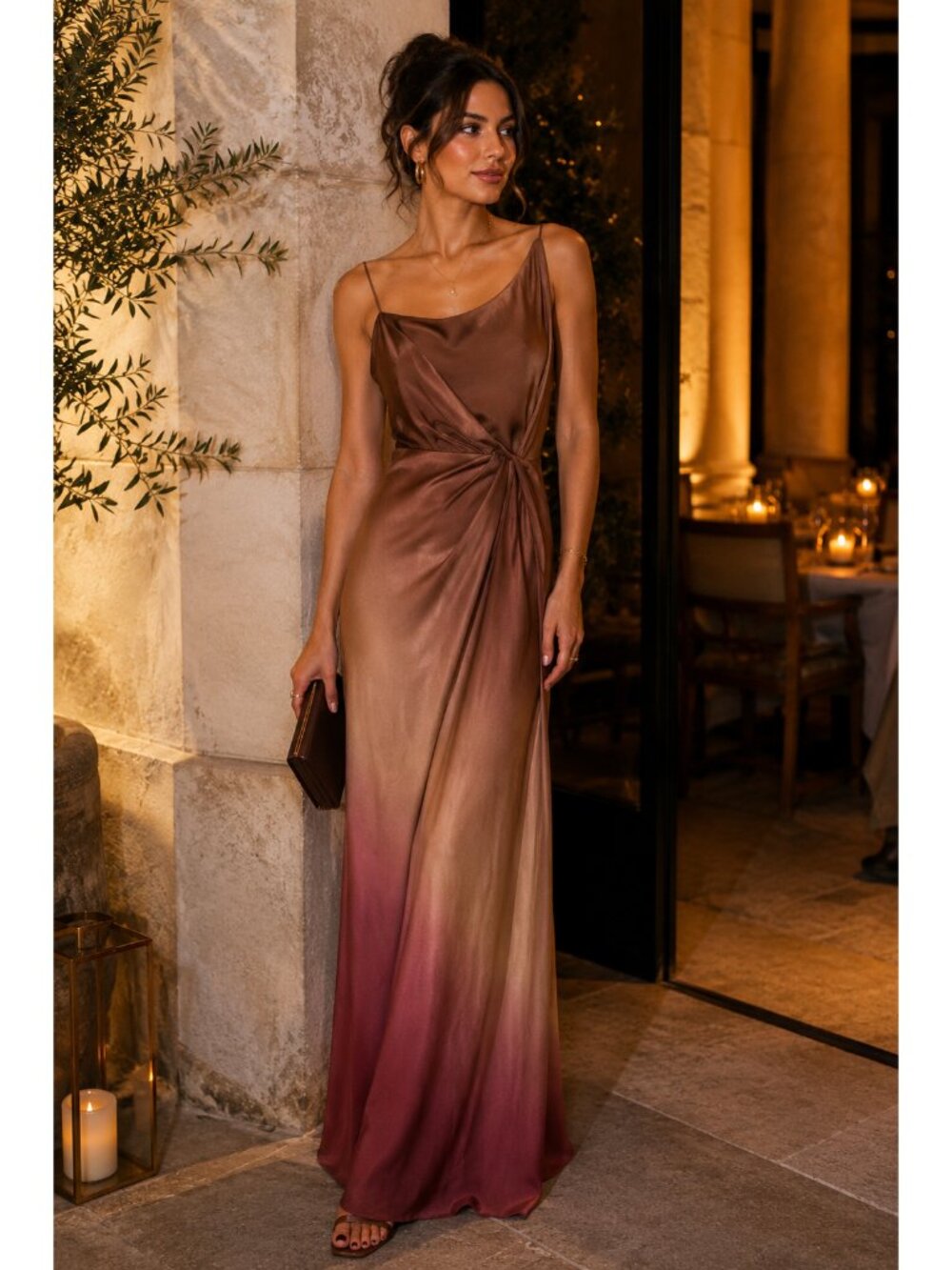 MARIA BONITA Slip Dress Red Ombre Sleeveless Cocktail Party Formal Designer L